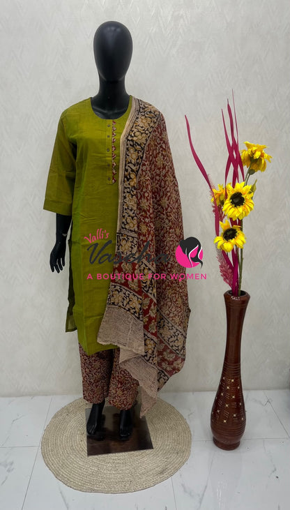 Readymade 3pc Set - Kalamkari Cotton Set - VVRMS019