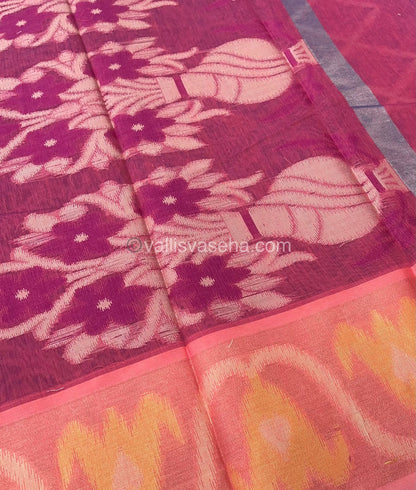 Banarasi Pochampally Weaving Semi Soft Cotton Saree - Blue with Pink - VVBPS001