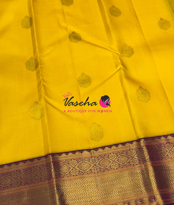 Pure Vintage Korvai Kanchipuram Silk Saree - Yellow With Purplish Pink - VVPS046