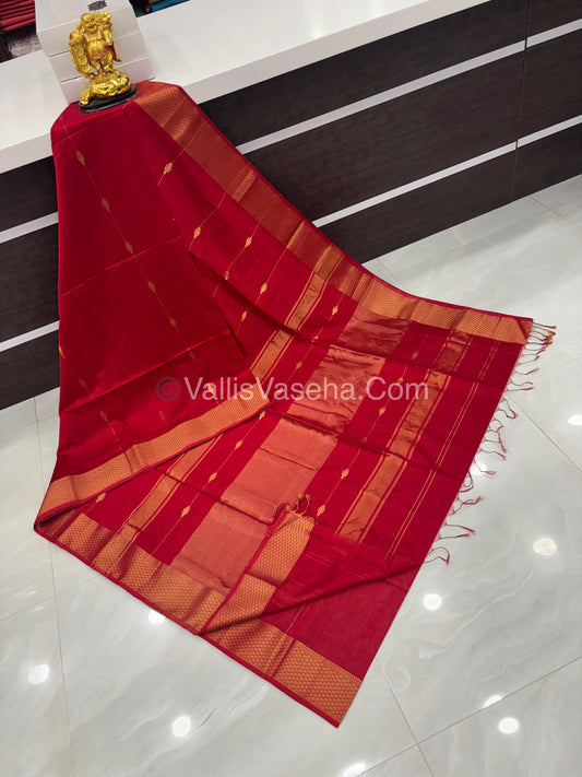 Pure Maheshwari Silk Cotton Saree - Red Color - VVMSC005