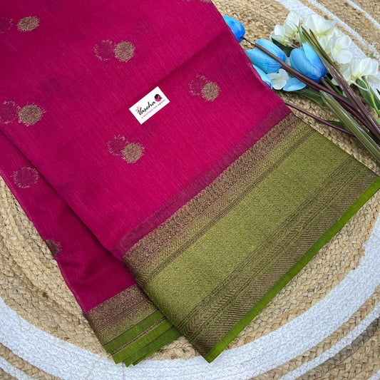 Bamboo Silk Saree  - Pink with Green Shade - VVBSS001