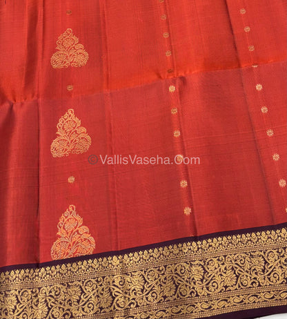 Pure Soft Silk Saree - Kanchi Border - Rust Orange With Wine Brown Shade - VVPSS033