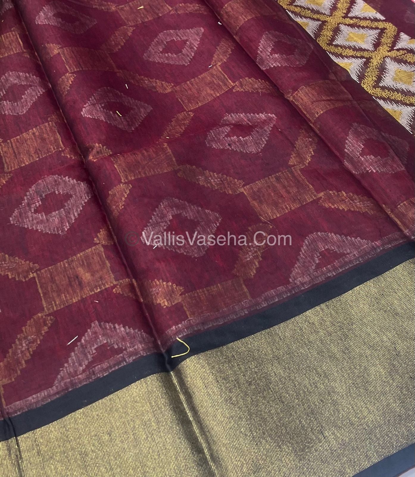 Banarasi Pochampally Weaving Semi Soft Cotton Saree - Red with Black - VVBPS001