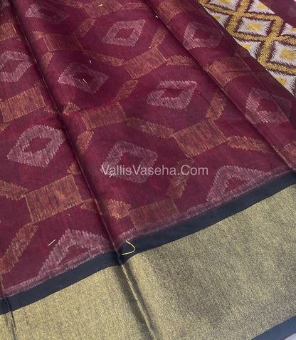 Banarasi Pochampally Weaving Semi Soft Cotton Saree - Red with Black - VVBPS001