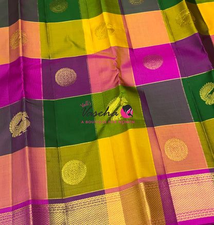 Pure Kanchipuram Silk Saree | Pazhum Pazhamum Checks |VVPS017