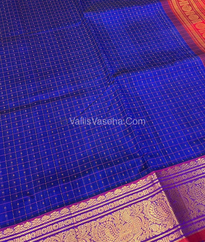 Pure Silk Cotton Saree - Blue With Red  Shade - Lakshadeepam Design - VVPLD001