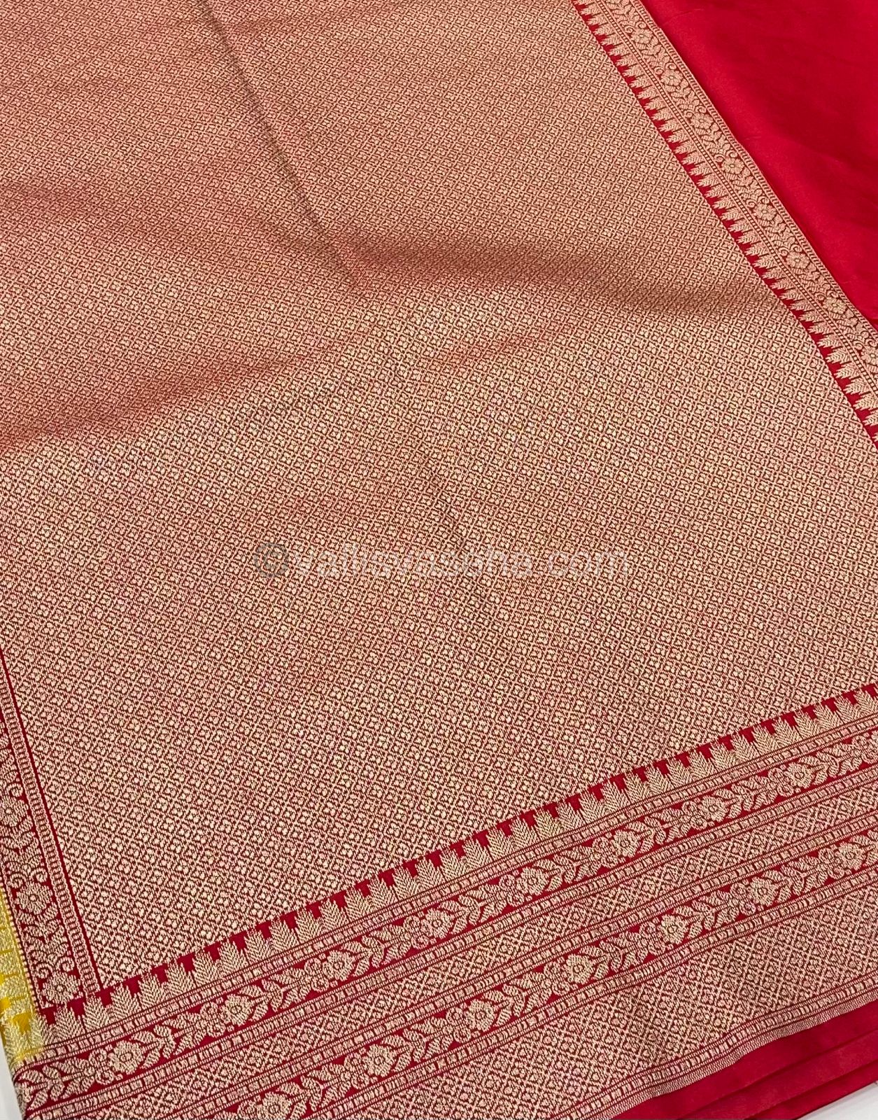 Banarasi - Premium Kathan Silk Saree - Yellow with Red - VVPKS002