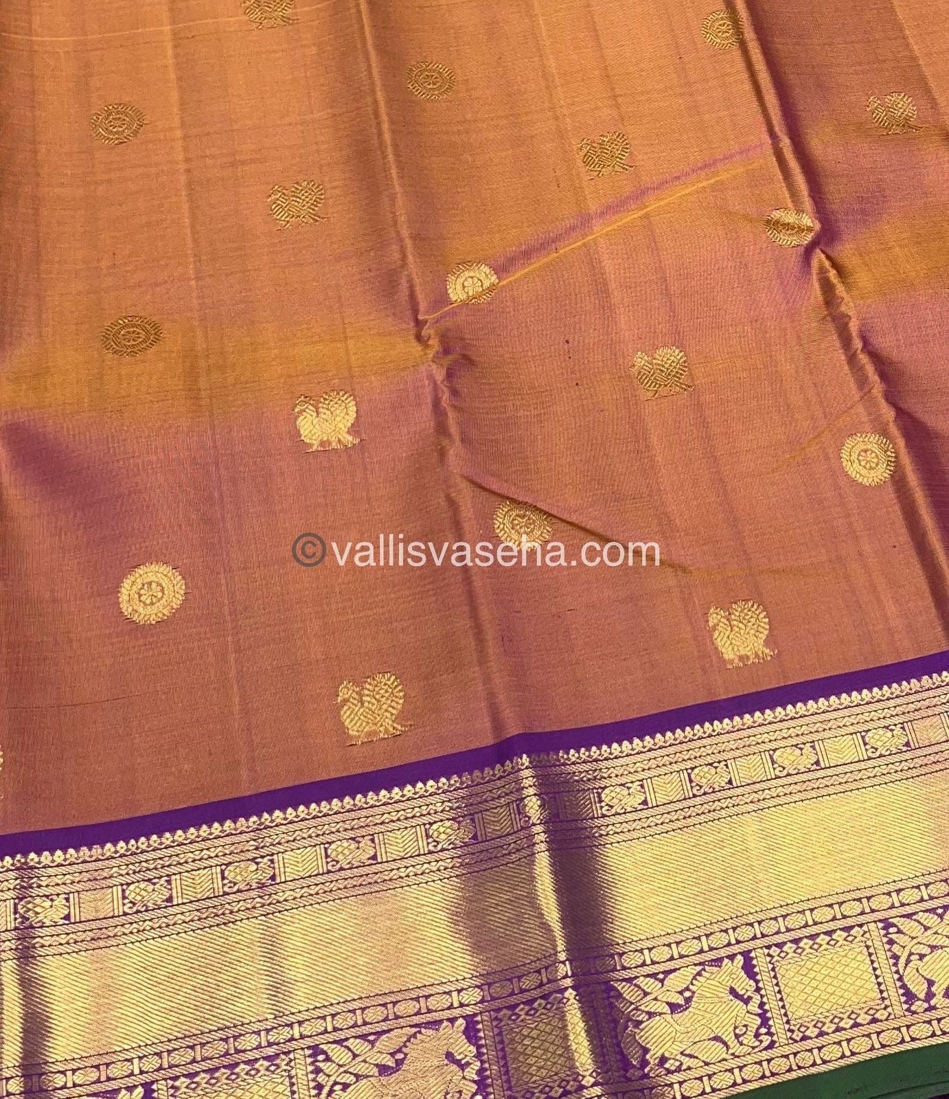 Pure Kanchipuram Silk Saree - Dual Tone Rust & Purple Shade  - VVPS022