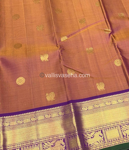 Pure Kanchipuram Silk Saree - Dual Tone Rust & Purple Shade  - VVPS022