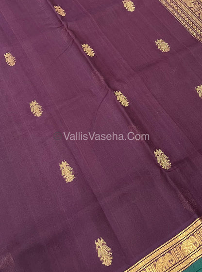 Pure Silk Cotton Saree - Retta Mayil Design - Dark Brownish Wine Shade - VVRMS001