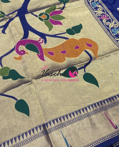Semi Paithani Saree  - Blue  Shade - VVSPS001