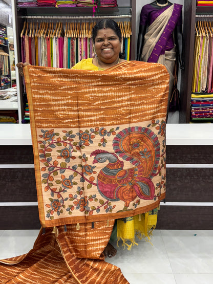 Semi Matka Tussar Silk Saree - Shibori pattern - Mustard Shade - VVSMT001