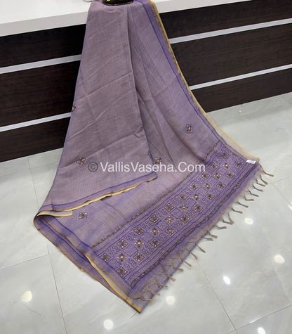 French Knot - Linen Tissue Saree - Lavendar Shade - VVLFN003