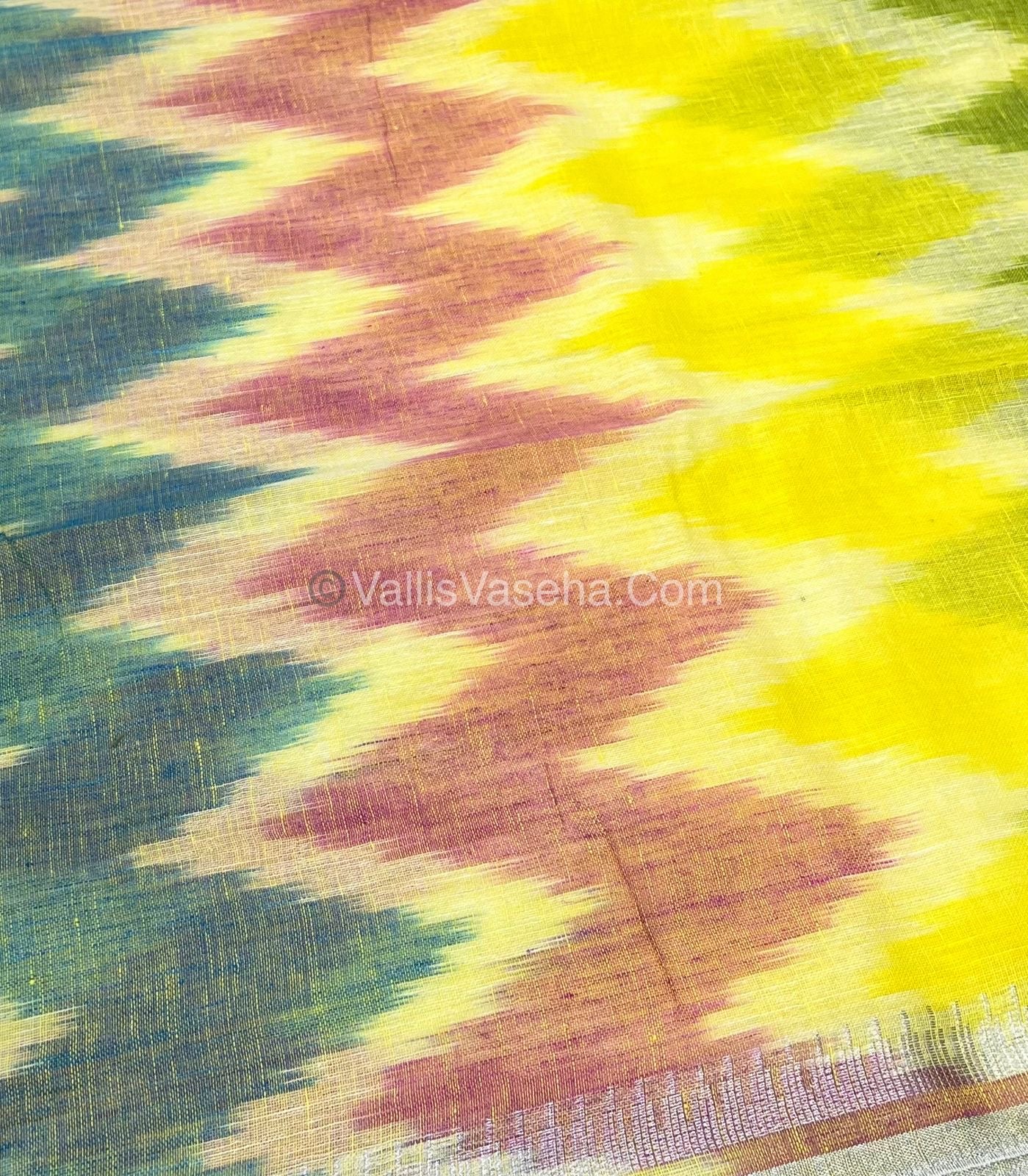 Pure Linen Saree - Ikkat Multicolor Combo - VVPLS001
