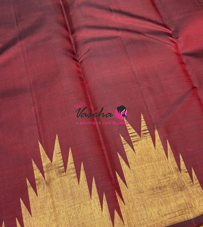Pure Vintage Kanchipuram Silk Saree  - Thalampoo - Maroon Shade VVPS019