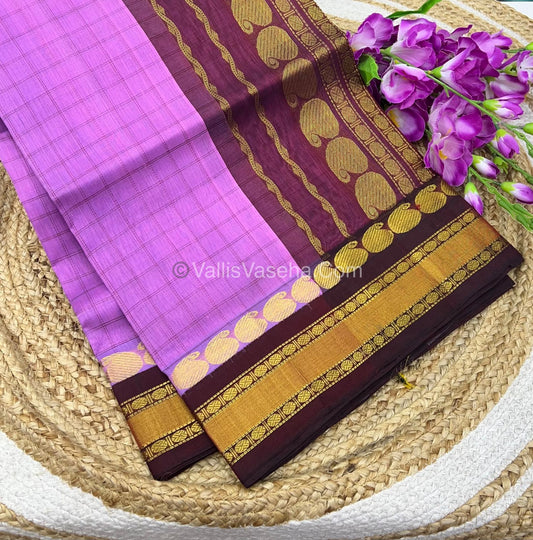 Pure Korvai Silk Cotton - Purplish Pink with Maroon - Checks Pattern - VVKSC008