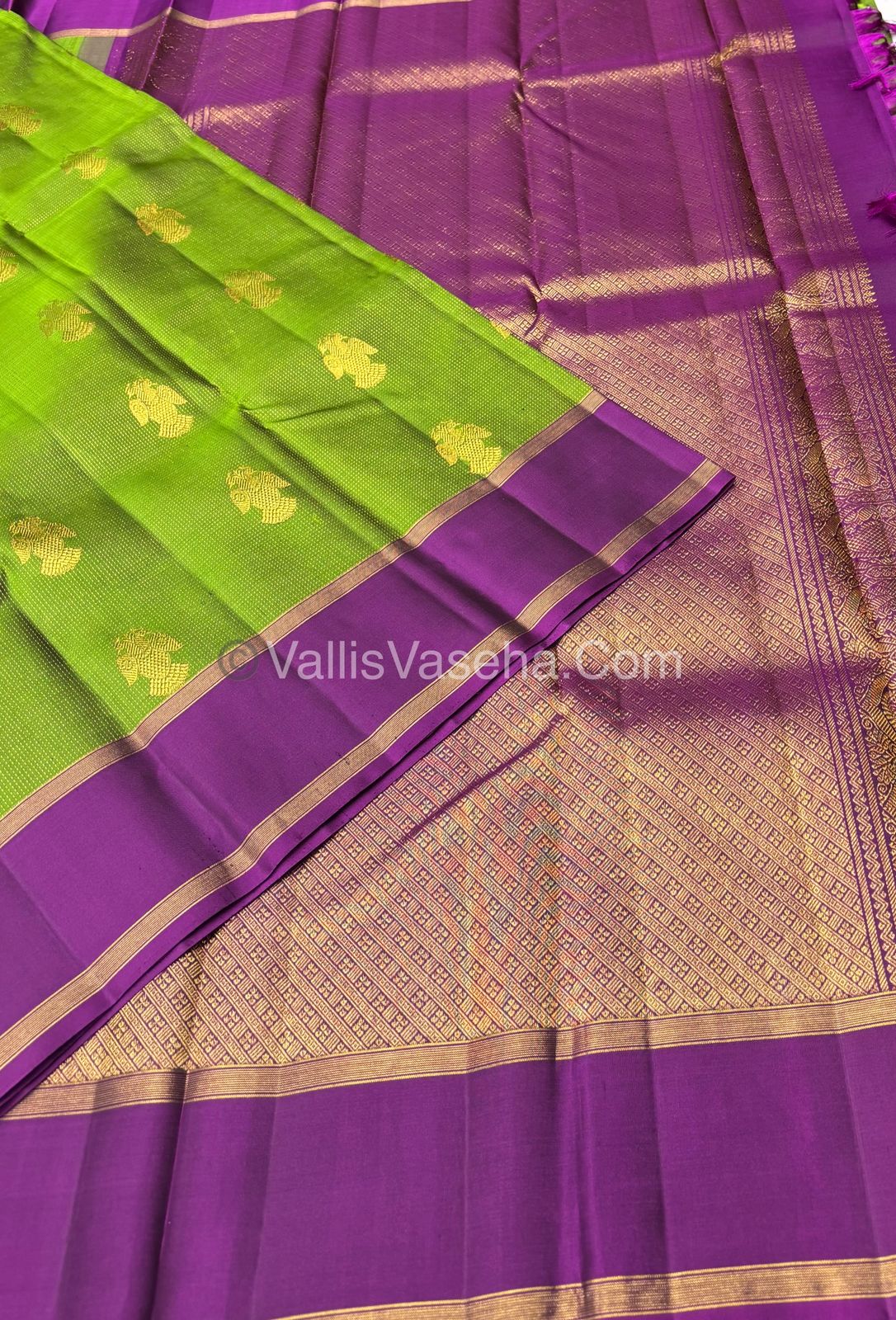 Pure Kanchipuram Silk Saree - Vaira Voosi design - Green & Purple shade - VVPS014