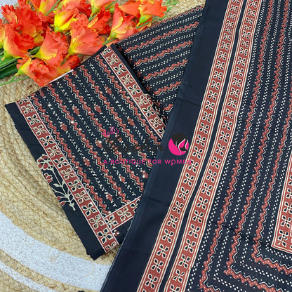 Unstitched Material | Fancy Cotton Material | Black Shade | VVUSM087