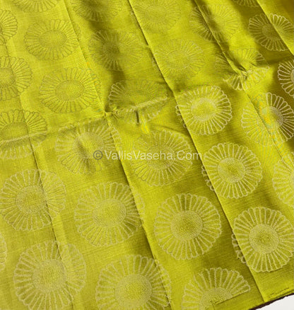 Pure Soft Silk Saree - Dupion Weaving - Brown & Lemon Green Shade - VVPSS065