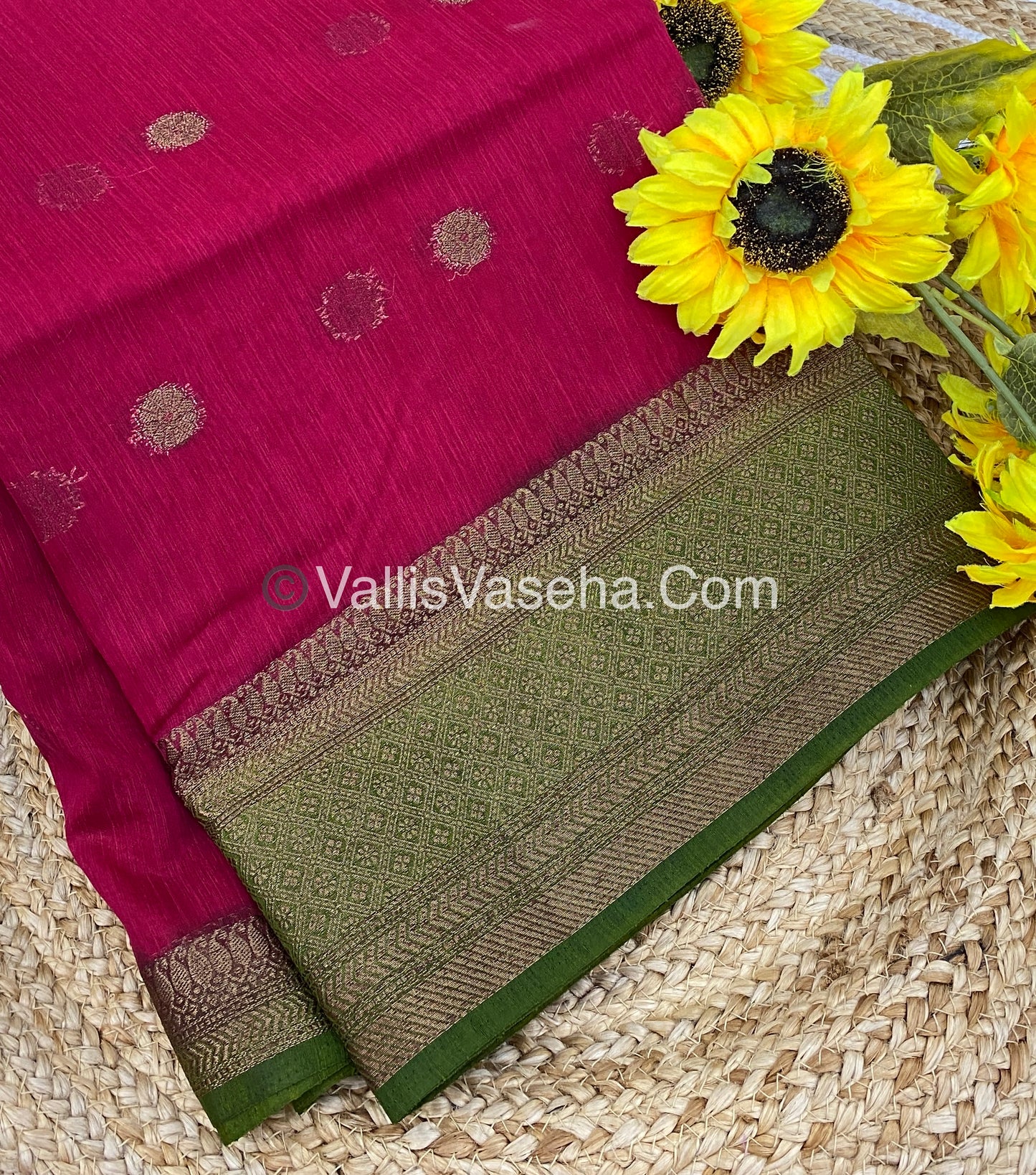 Bamboo Silk Saree  - Pink with Green Shade - VVBSS001