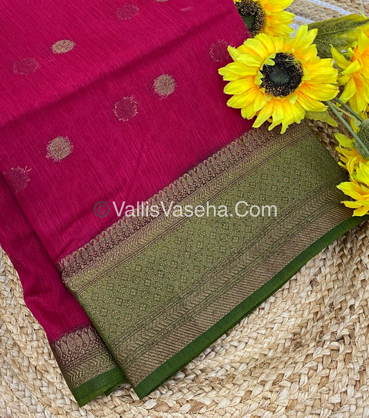 Bamboo Silk Saree  - Pink with Green Shade - VVBSS001