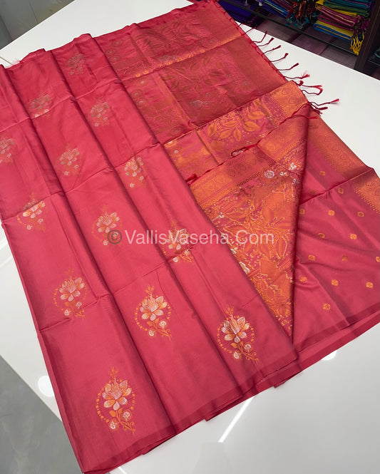 Semi Soft Silk - Border less - Peachish Pink Shade -VVSSS007