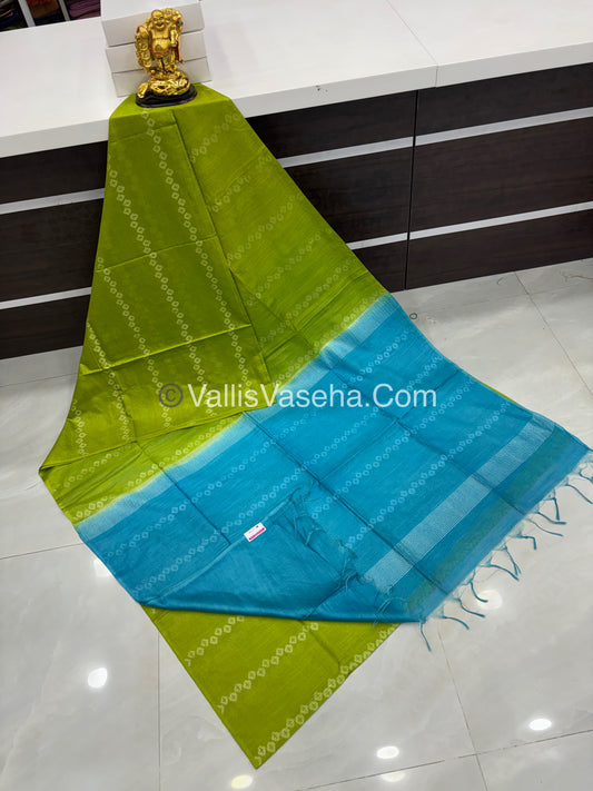 Bhagalpuri Silk - Green With Blue - VVBS006