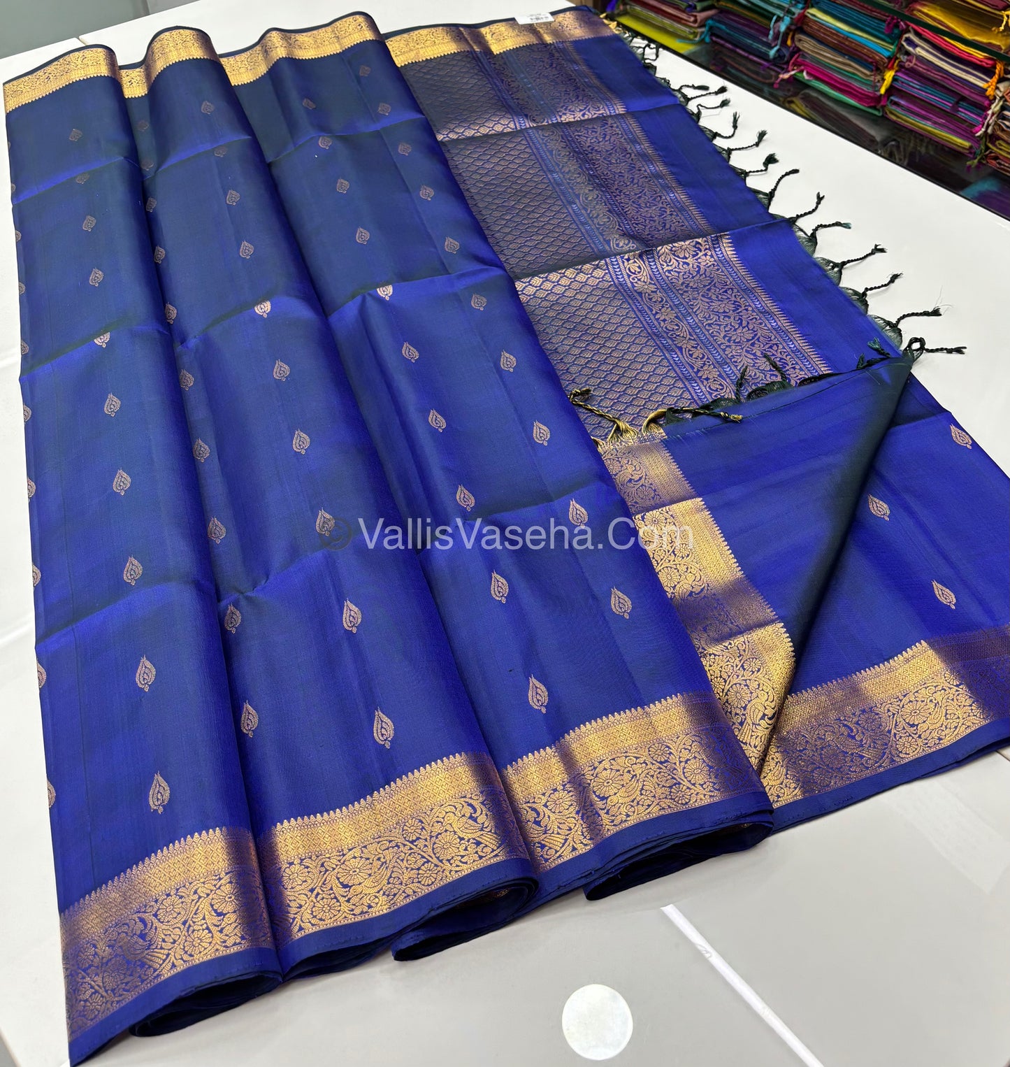 Pure Soft Silk Saree - Kanchi Border - Blue Shade - VVPSS046