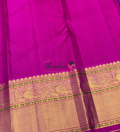 Pure Vintage Korvai Kanchipuram Silk Saree - Purple With Pink - VVPS064