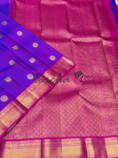 Pure Kanchipuram Silk Saree - Purplish Pink & Pink Combo  - VVPS025