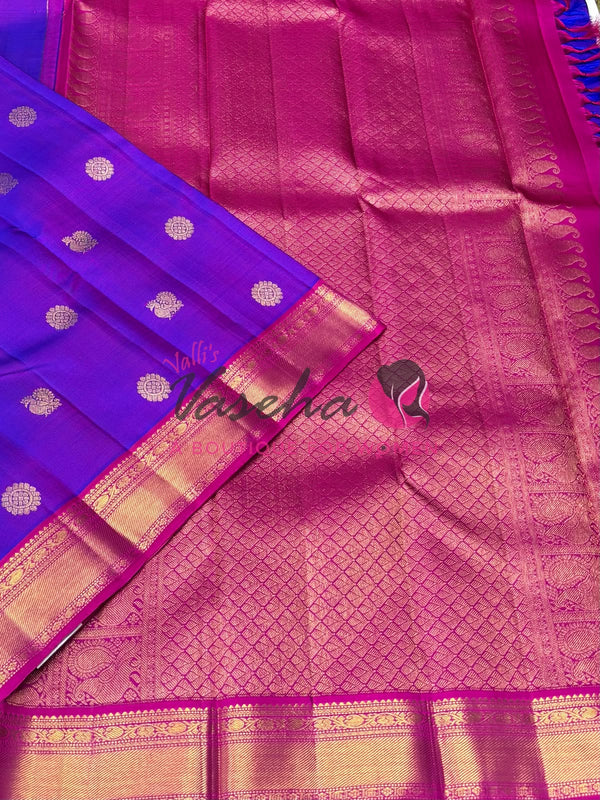Pure Kanchipuram Silk Saree - Purplish Pink & Pink Combo  - VVPS025