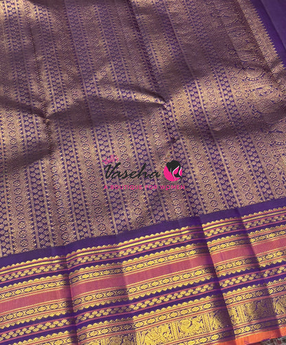 Pure Vintage Korvai Kanchipuram Silk Saree - Yellow With Violetish Purple - VVPS046