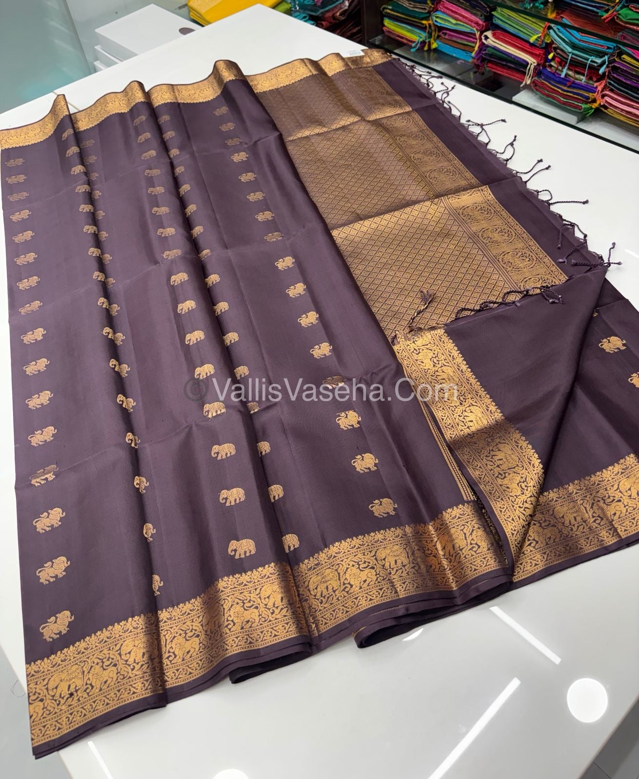 Pure Soft Silk Saree - Kanchi Border -  Brown Shade - VVPSS046
