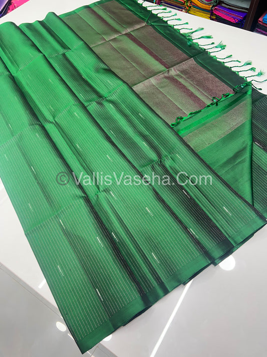 Pure Soft Silk Saree - Antique Zari - Border Less - Green - VVPSS037