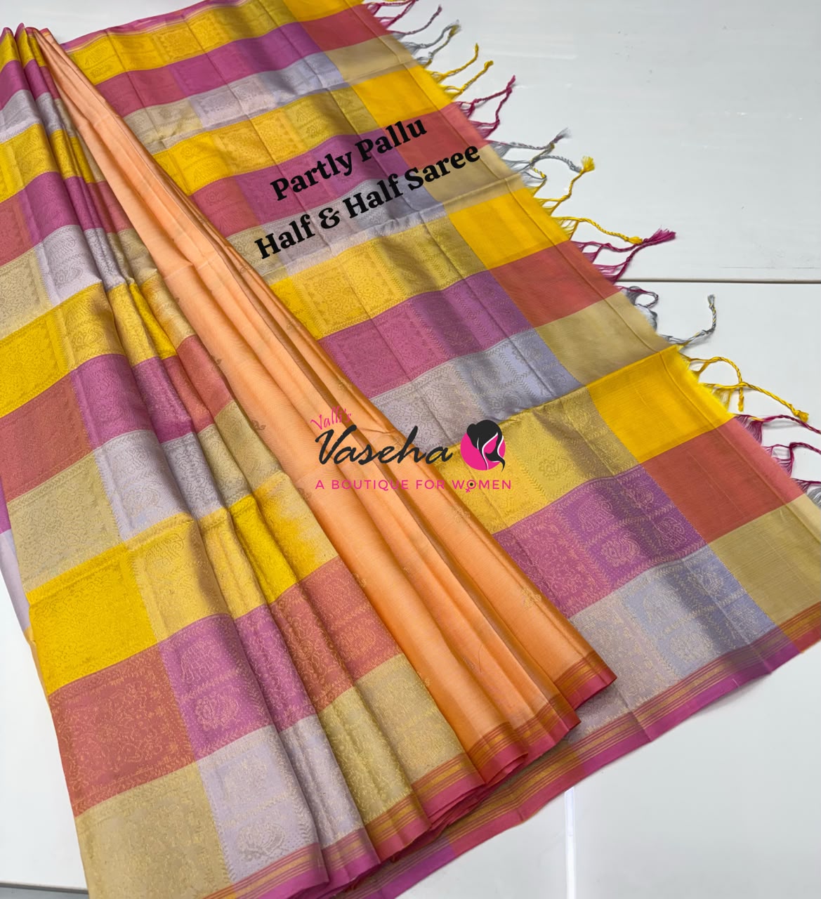 Pure Soft Silk Saree - Partly Pallu -  Half & Half Saree - VVPSS088