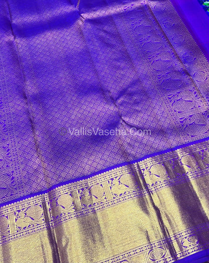 Pure Kanchipuram Silk Saree - Lemon Green / Sneha Green With Purple Combo - VVPS010