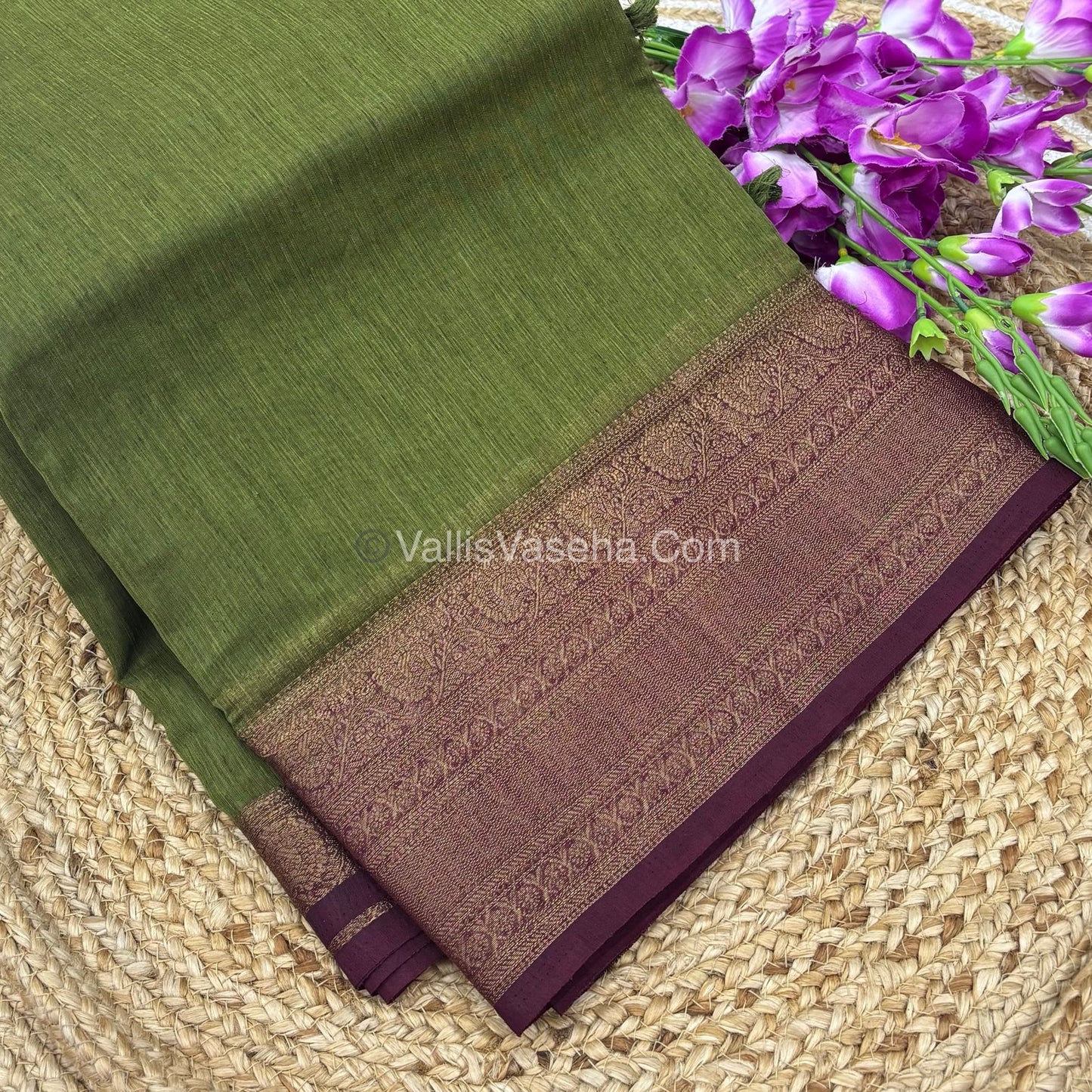 Bamboo Silk Saree -   Green with brown Shade - VVBSS009
