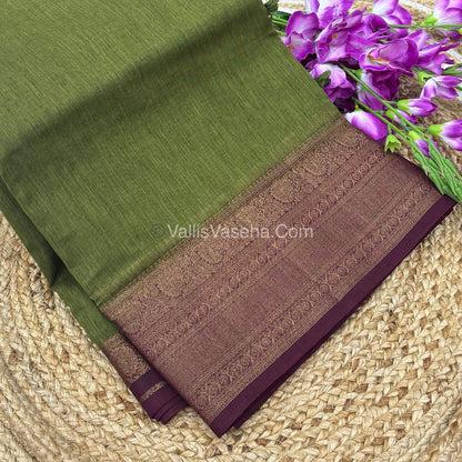Bamboo Silk Saree -   Green with brown Shade - VVBSS009
