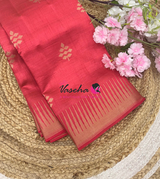 Semi Tussar Silk Saree | Peach Shade |VVSTS051