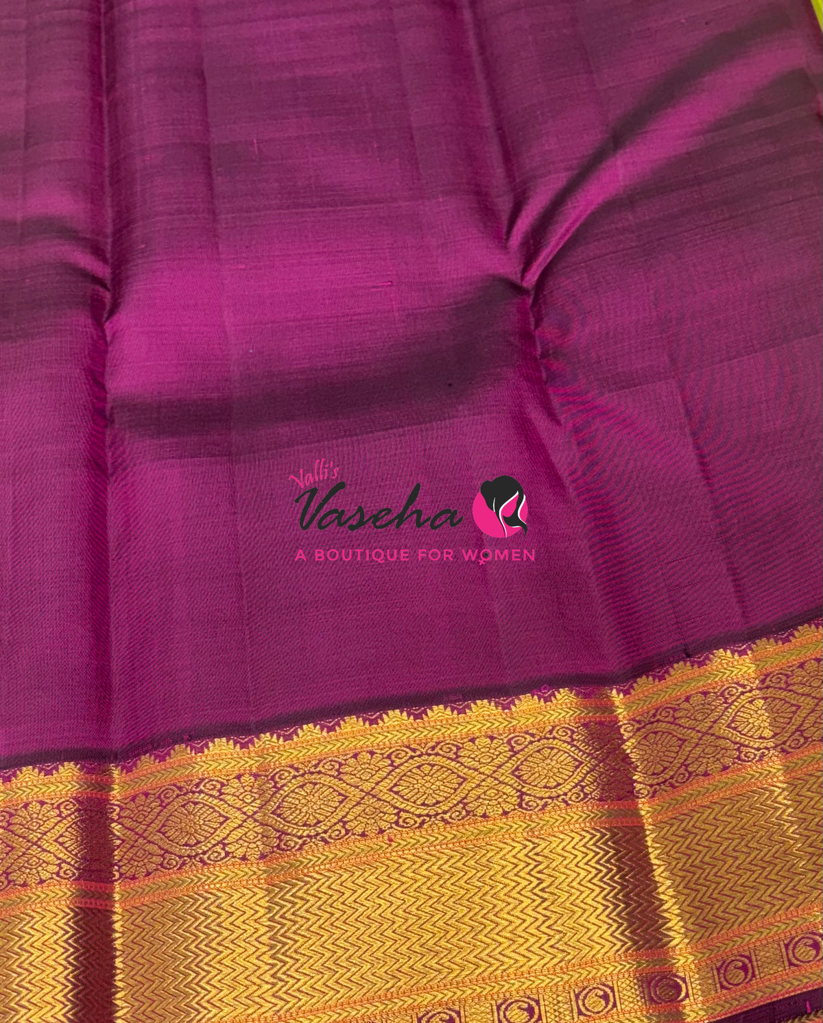 Pure Vintage Korvai Kanchipuram Silk Saree - Green With Purple - VVPS046