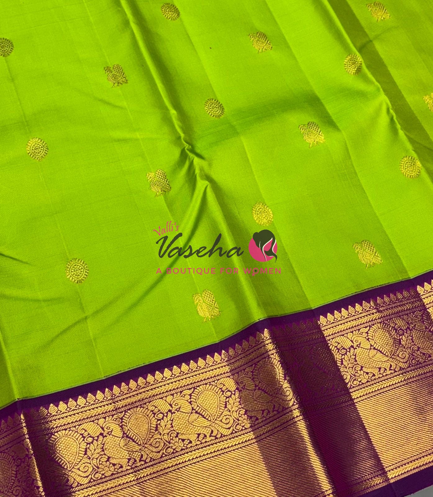 Pure Vintage Korvai Kanchipuram Silk Saree - Green & Purple Combo - VVPS038