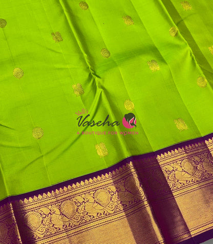 Pure Vintage Korvai Kanchipuram Silk Saree - Green & Purple Combo - VVPS038