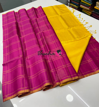 Pure Soft Silk Saree - Pink & Yellow Combo - VVPSS114