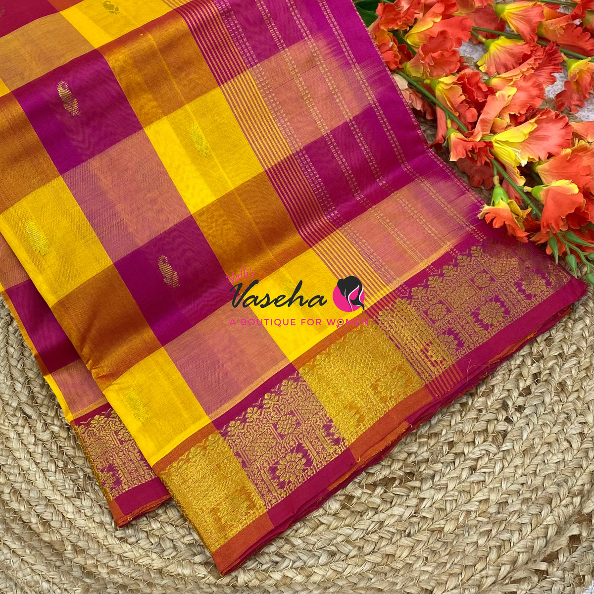 Pure Silk Cotton Saree - Pazhum Pazhamum Checks Design - VVPPSC02