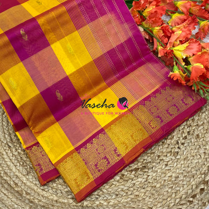 Pure Silk Cotton Saree - Pazhum Pazhamum Checks Design - VVPPSC02