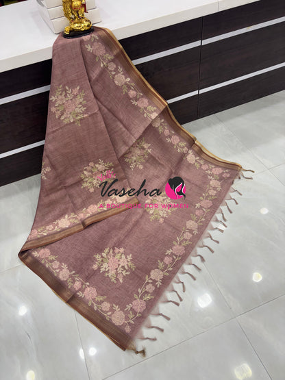 Linen Tissue Saree - Onion Pink Shade - VVLTS004
