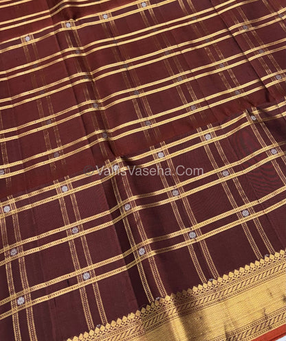 Pure Soft Silk Saree - Kanchi Border - Brown & Rust Orange Combo - VVPSS057