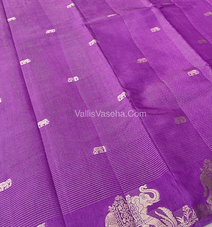 Semi Tussar Silk - Vairavoosi & Elephant Design - Light Lavendar Purple shade-VVSTS019