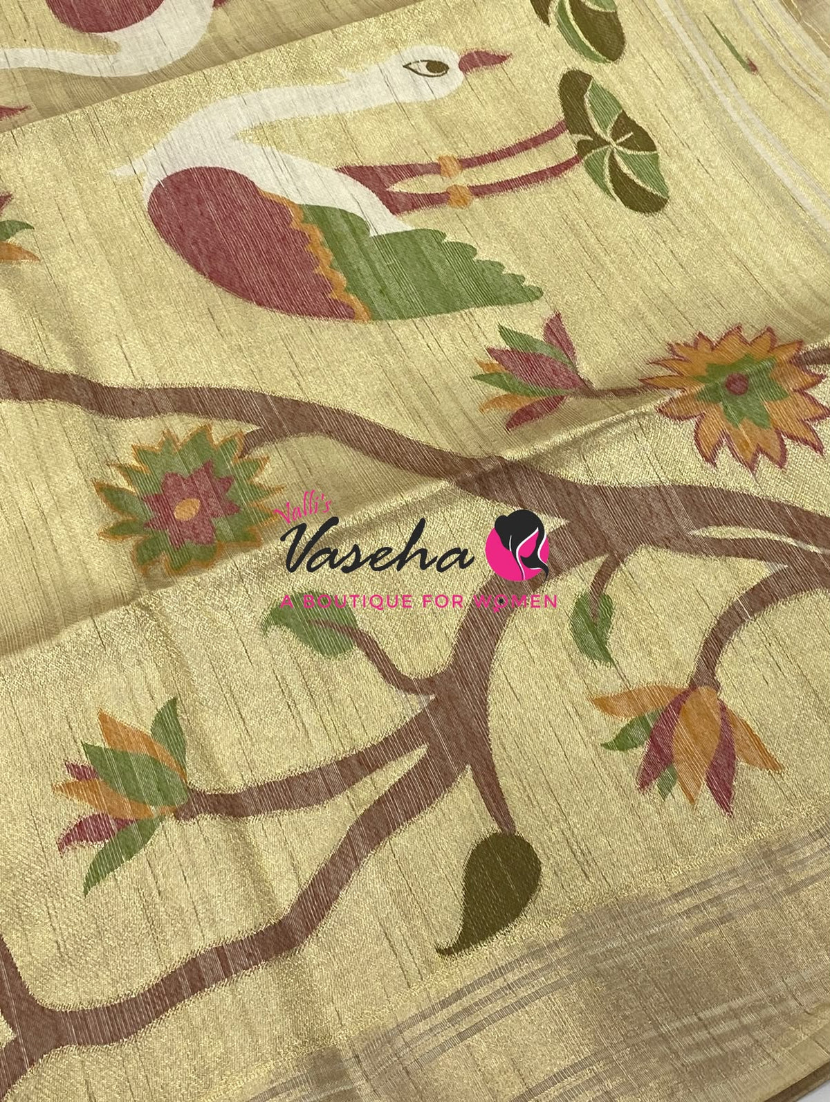 Muga Tissue Linen Saree - Cream   Shade - VVMLT002