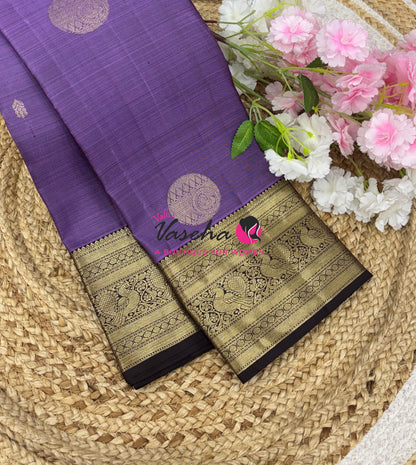 Pure Kanchipuram Silk Saree - Lavender With Brown - VVPS094